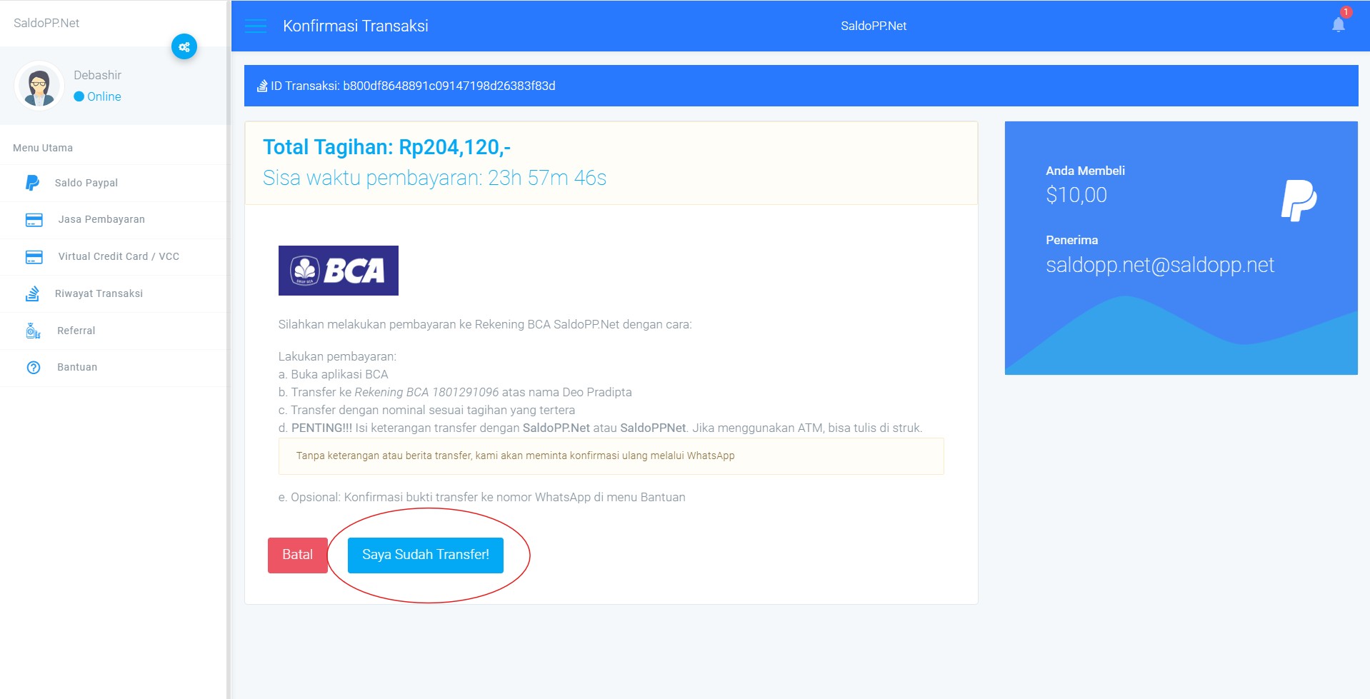 isi saldo paypal seabank